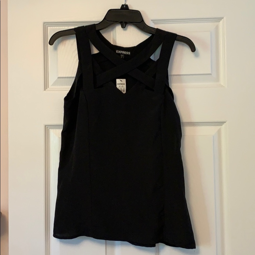 NWT. Black Express Top with Cutouts. Size S